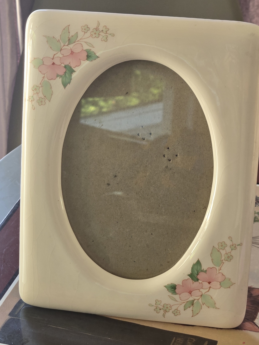 Vintage Porcelain Photo Frame with Pink Floral Detailing